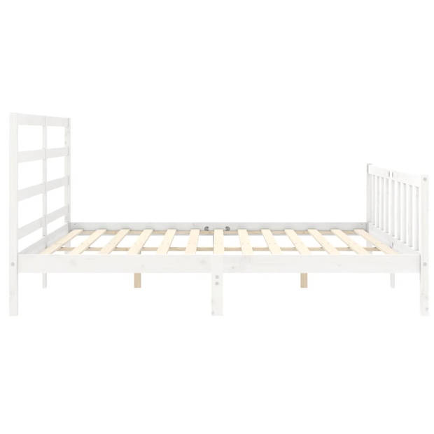 vidaXL Bedframe met hoofdbord massief hout wit 200x200 cm