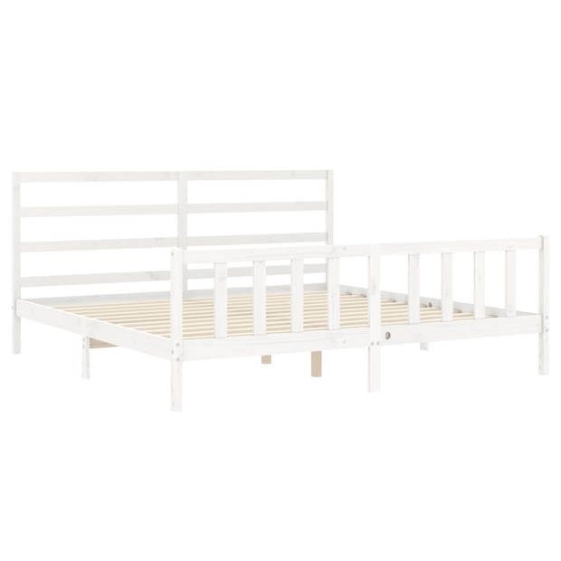 vidaXL Bedframe met hoofdbord massief hout wit 200x200 cm