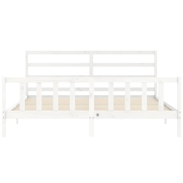 vidaXL Bedframe met hoofdbord massief hout wit 200x200 cm