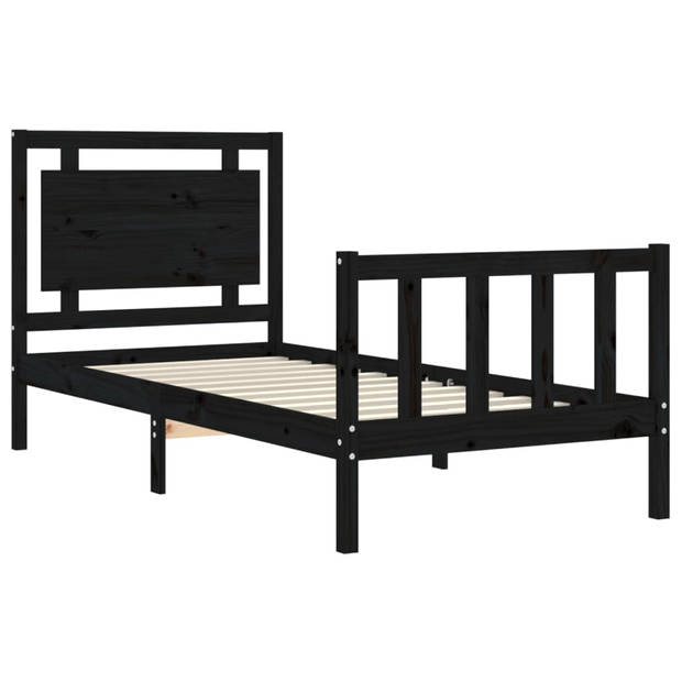 vidaXL Bedframe met hoofdbord massief hout zwart