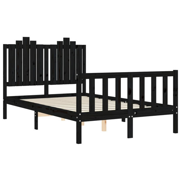 vidaXL Bedframe met hoofdbord massief hout zwart 120x200 cm