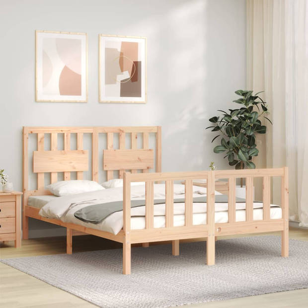 vidaXL Bedframe met hoofdbord massief hout