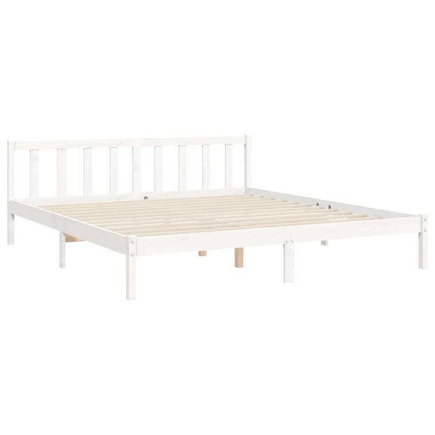 vidaXL Bedframe met hoofdbord massief hout wit Super King Size