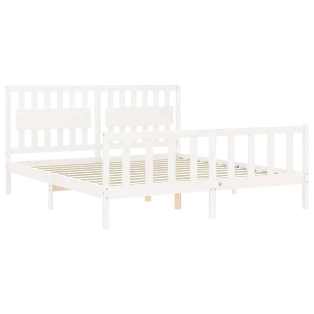 vidaXL Bedframe met hoofdbord massief hout wit Super King Size