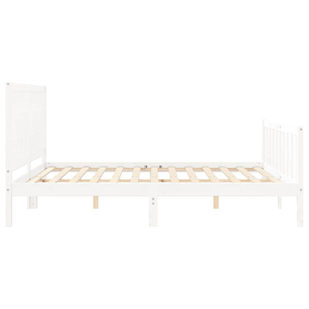 vidaXL Bedframe met hoofdbord massief hout wit Super King Size