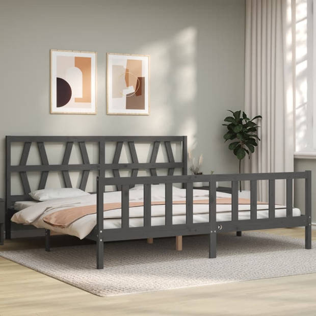 vidaXL Bedframe met hoofdbord massief hout grijs 200x200 cm