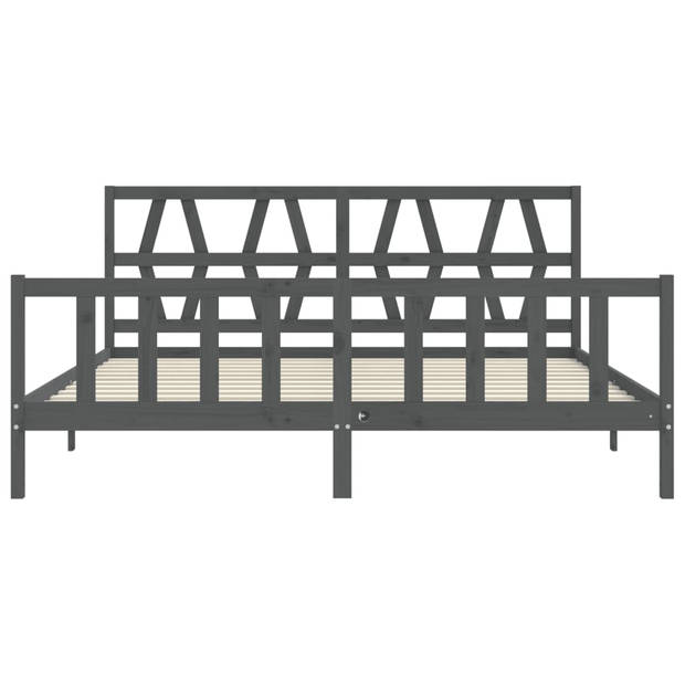 vidaXL Bedframe met hoofdbord massief hout grijs 200x200 cm