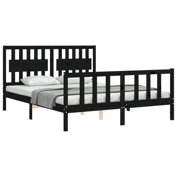 vidaXL Bedframe met hoofdbord massief hout zwart