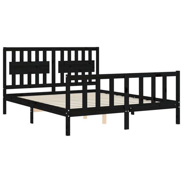 vidaXL Bedframe met hoofdbord massief hout zwart