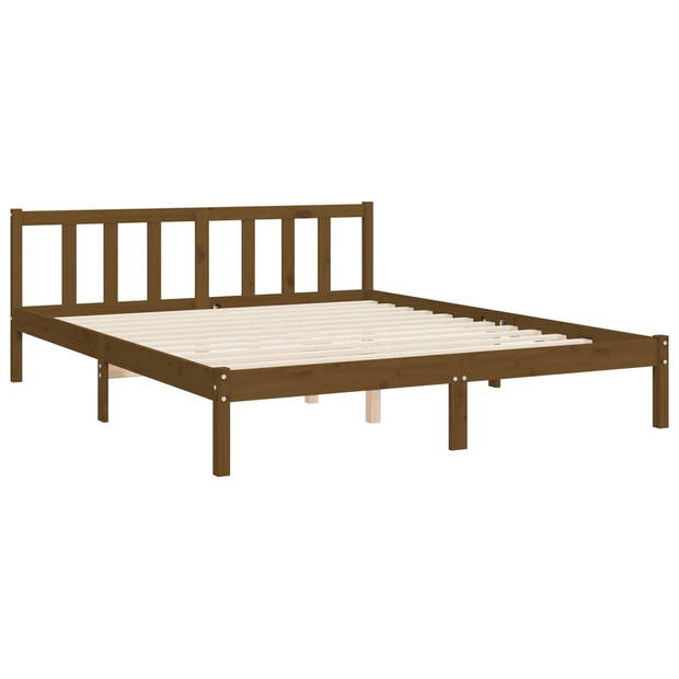 vidaXL Bedframe met hoofdbord massief hout honingbruin