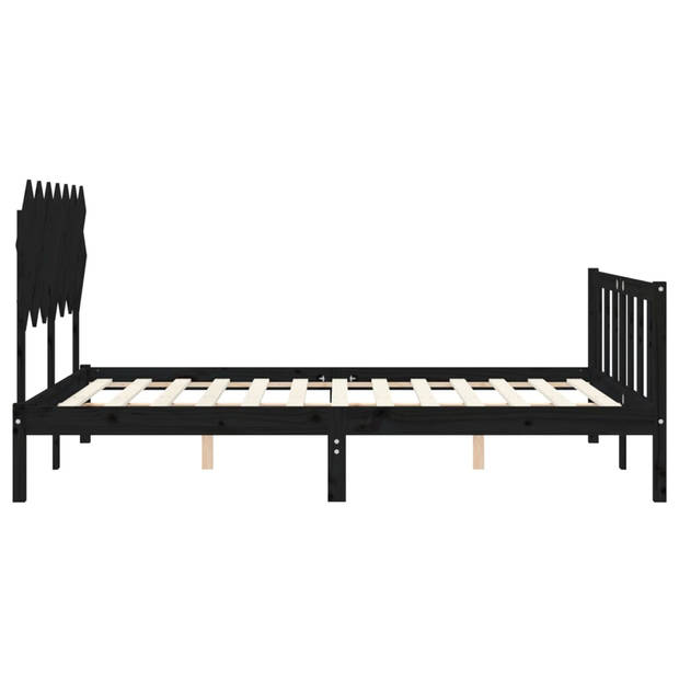 vidaXL Bedframe met hoofdbord massief hout zwart 140x190 cm