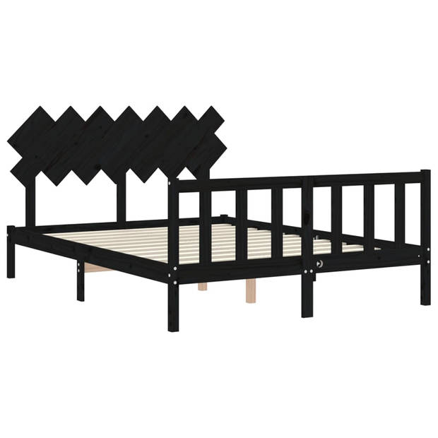 vidaXL Bedframe met hoofdbord massief hout zwart 140x190 cm