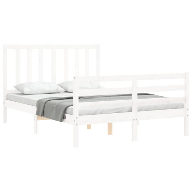 vidaXL Bedframe met hoofdbord massief hout wit