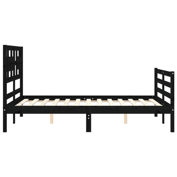 vidaXL Bedframe met hoofdbord massief hout zwart 90x200 cm