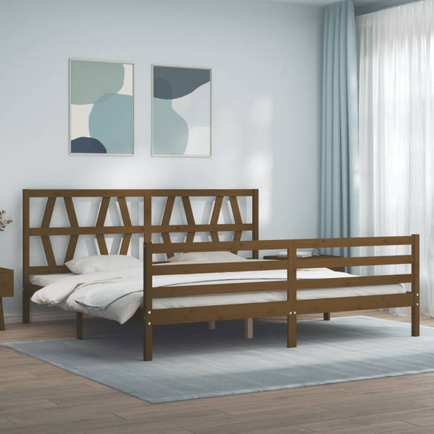 vidaXL Bedframe met hoofdbord massief hout honingbruin 200x200 cm