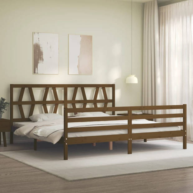 vidaXL Bedframe met hoofdbord massief hout honingbruin 200x200 cm