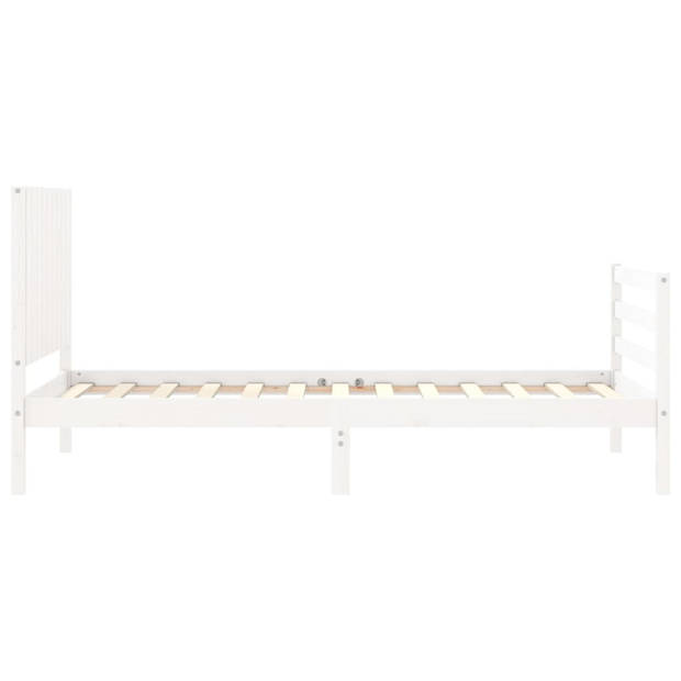 vidaXL Bedframe met hoofdbord massief hout wit 90x200 cm