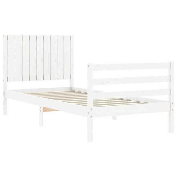 vidaXL Bedframe met hoofdbord massief hout wit 90x200 cm