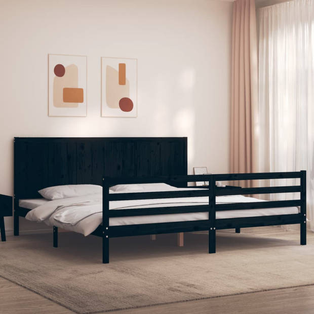 vidaXL Bedframe met hoofdbord massief hout zwart 200x200 cm