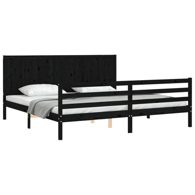 vidaXL Bedframe met hoofdbord massief hout zwart 200x200 cm