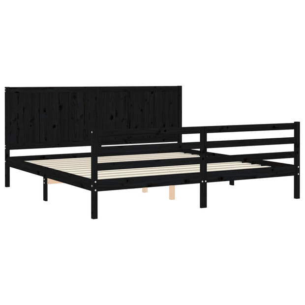 vidaXL Bedframe met hoofdbord massief hout zwart 200x200 cm