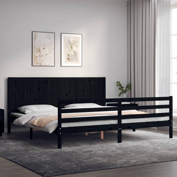 vidaXL Bedframe met hoofdbord massief hout zwart 200x200 cm