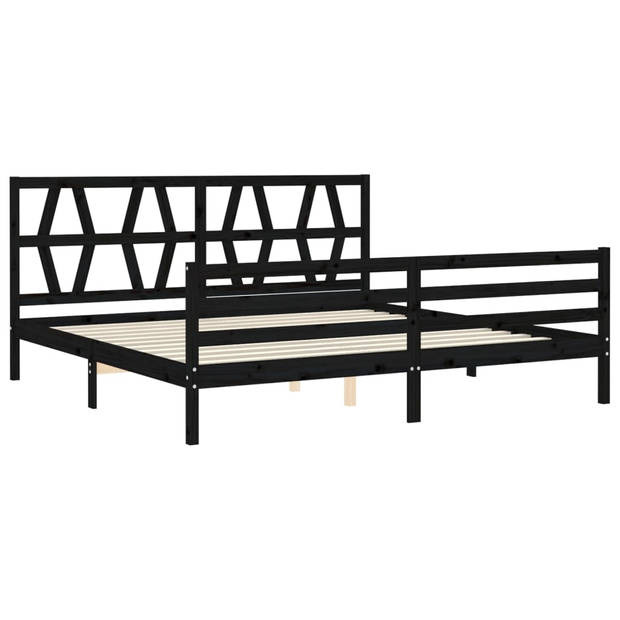 vidaXL Bedframe met hoofdbord massief hout zwart 200x200 cm