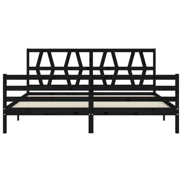 vidaXL Bedframe met hoofdbord massief hout zwart 200x200 cm