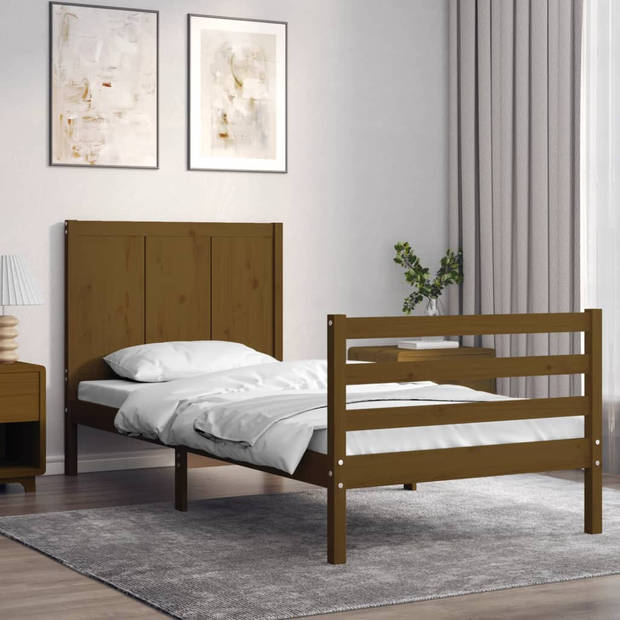 vidaXL Bedframe met hoofdbord massief hout honingbruin 90x200 cm