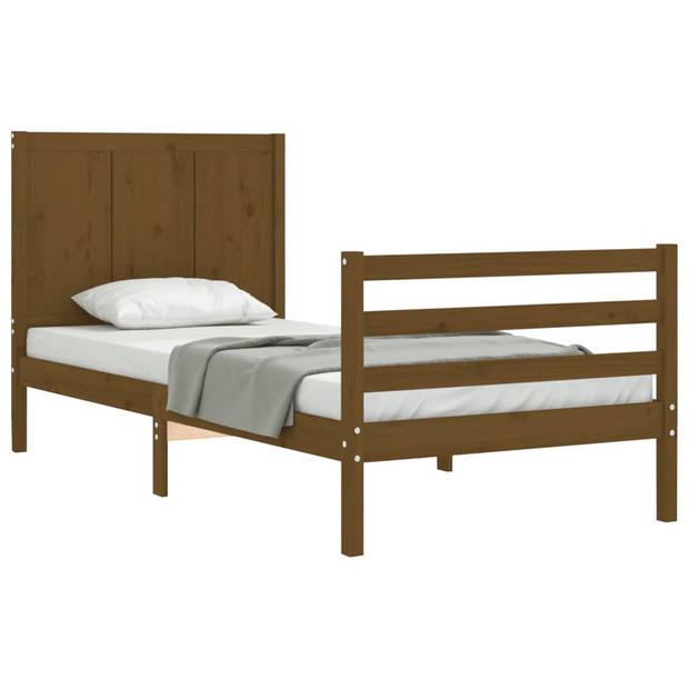 vidaXL Bedframe met hoofdbord massief hout honingbruin 90x200 cm