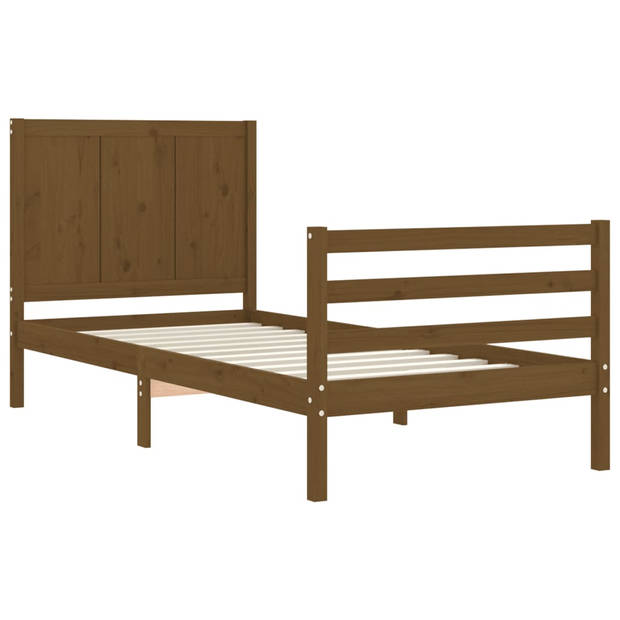 vidaXL Bedframe met hoofdbord massief hout honingbruin 90x200 cm