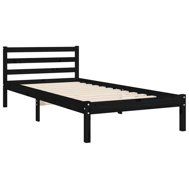 vidaXL Bedframe met hoofdbord massief hout zwart 90x200 cm