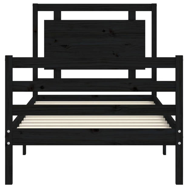 vidaXL Bedframe met hoofdbord massief hout zwart 90x200 cm