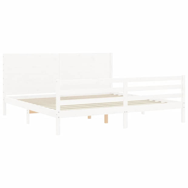 vidaXL Bedframe met hoofdbord massief hout wit 200x200 cm