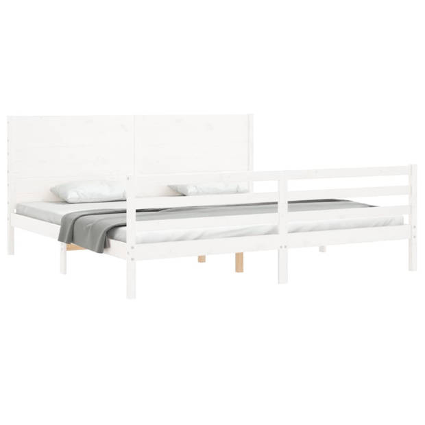 vidaXL Bedframe met hoofdbord massief hout wit 200x200 cm