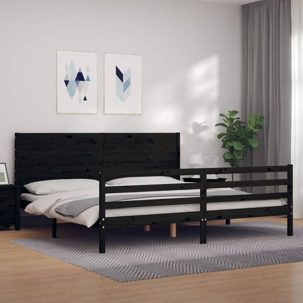 vidaXL Bedframe met hoofdbord massief hout zwart 200x200 cm