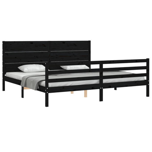 vidaXL Bedframe met hoofdbord massief hout zwart 200x200 cm