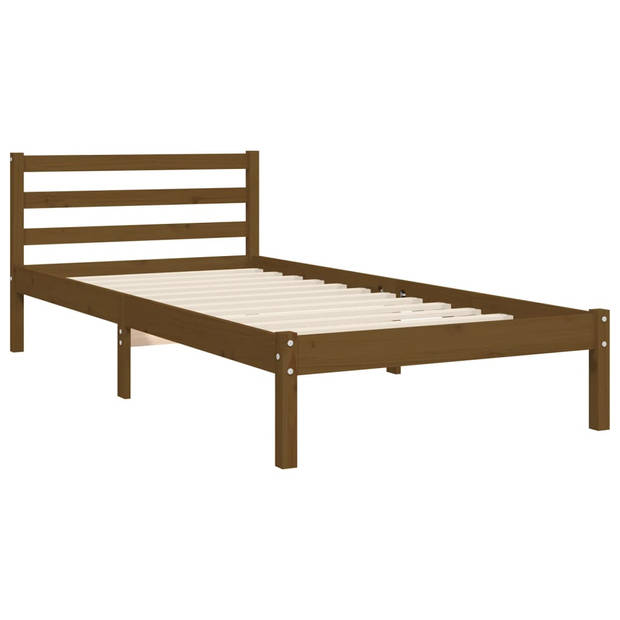 vidaXL Bedframe met hoofdbord massief hout honingbruin 90x200 cm