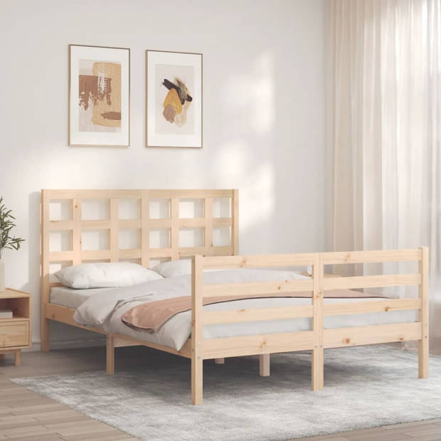 vidaXL Bedframe met hoofdbord massief hout 140x200 cm