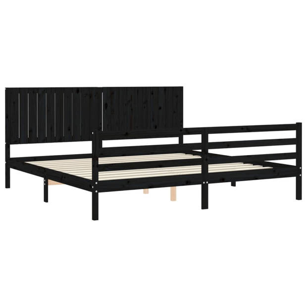 vidaXL Bedframe met hoofdbord massief hout zwart 200x200 cm