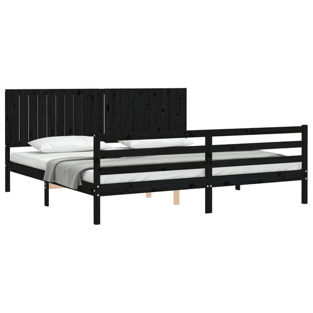 vidaXL Bedframe met hoofdbord massief hout zwart 200x200 cm