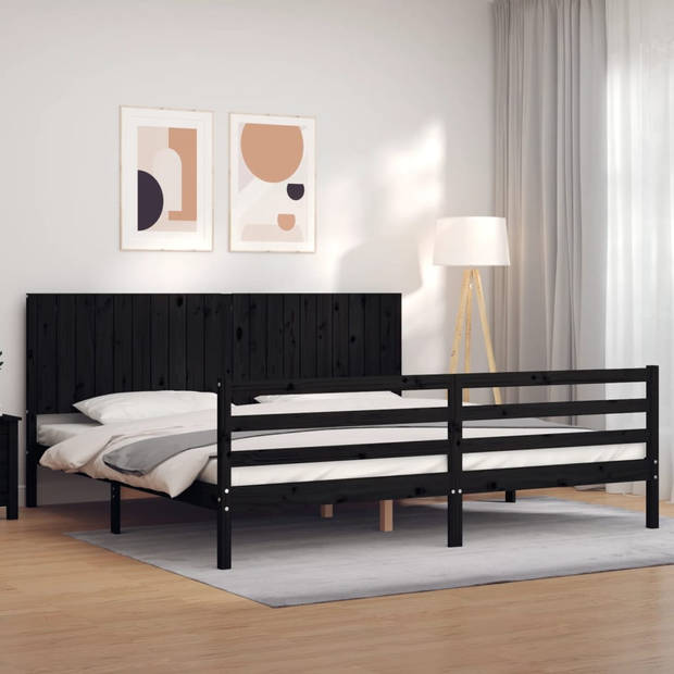 vidaXL Bedframe met hoofdbord massief hout zwart 200x200 cm