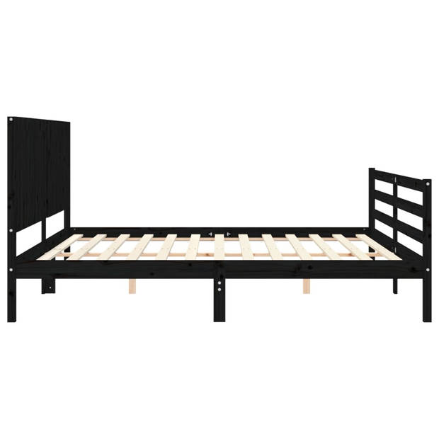 vidaXL Bedframe met hoofdbord massief hout zwart 200x200 cm