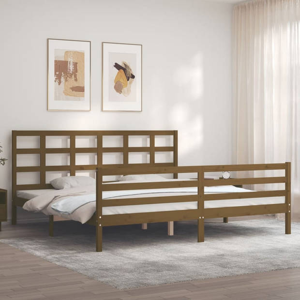 vidaXL Bedframe met hoofdbord massief hout honingbruin 200x200 cm