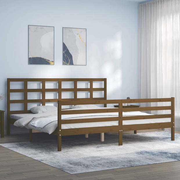 vidaXL Bedframe met hoofdbord massief hout honingbruin 200x200 cm