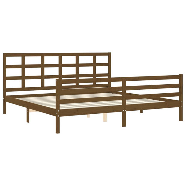 vidaXL Bedframe met hoofdbord massief hout honingbruin 200x200 cm