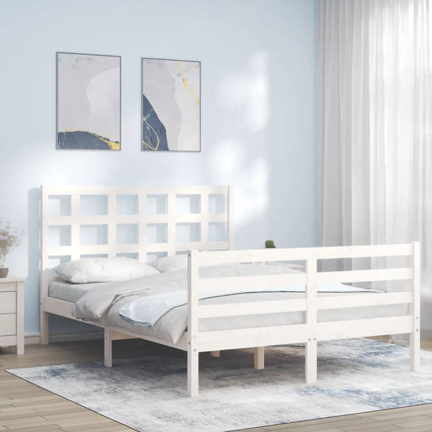 vidaXL Bedframe met hoofdbord massief hout wit 140x200 cm