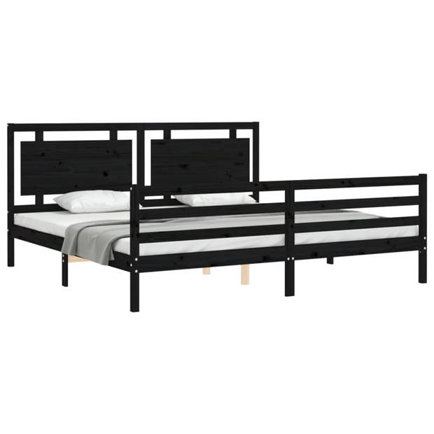 vidaXL Bedframe met hoofdbord massief hout zwart 200x200 cm