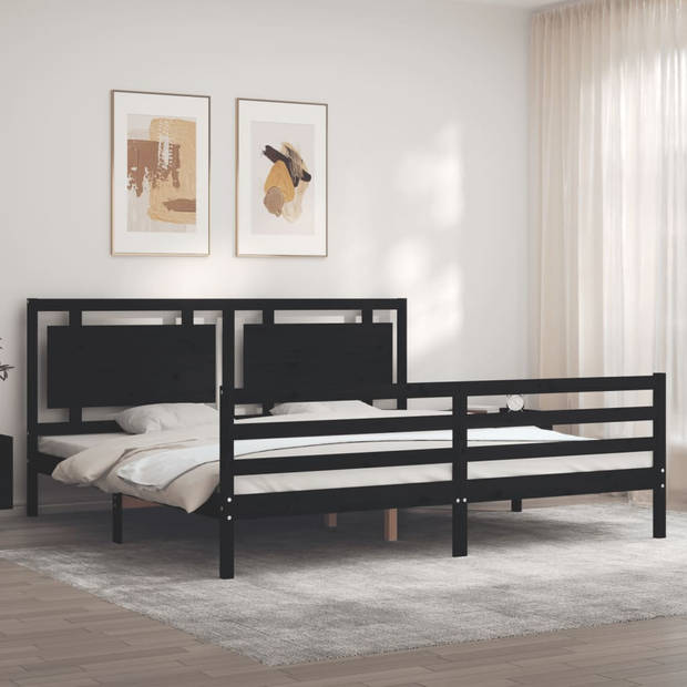 vidaXL Bedframe met hoofdbord massief hout zwart 200x200 cm