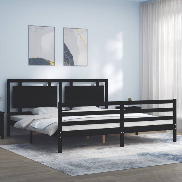 vidaXL Bedframe met hoofdbord massief hout zwart 200x200 cm